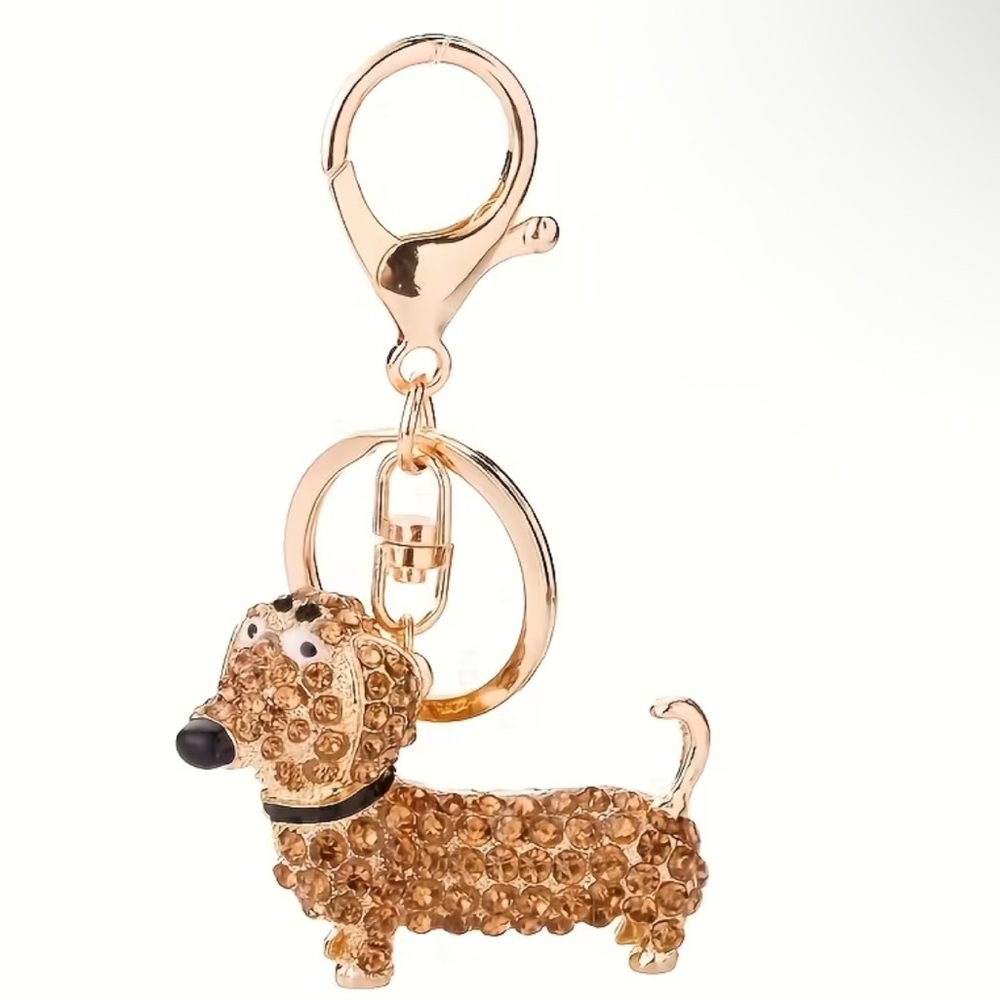 NEW Crystal 3D Rhinestone Cute Dachshund Keychain • Dog Bag Charm